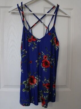 Papermoon Royal Blue Floral Strappy Cami with Red Blooms